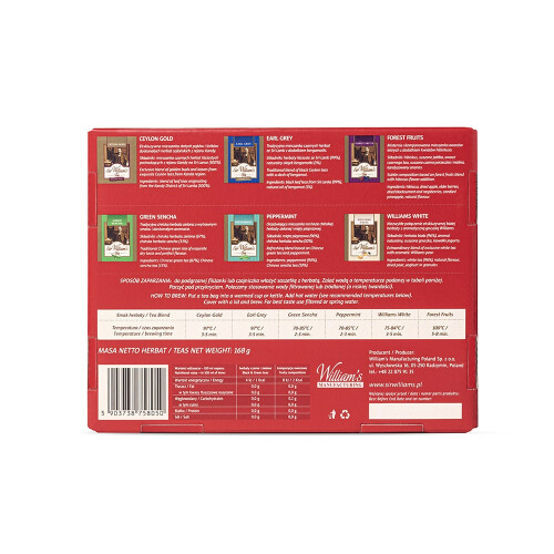 Tekturowy Prezenter z Herbatami Sir William's Tea 90 saszetek