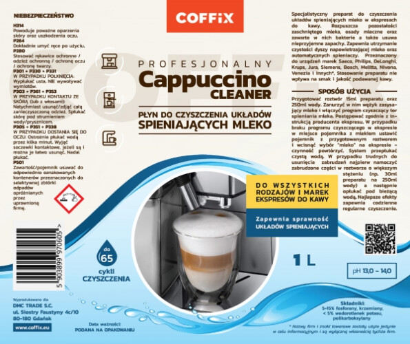 Płyn do czyszczenia toru mleka COFFIX Cappuccino Cleaner UNIWERSALNY 1L